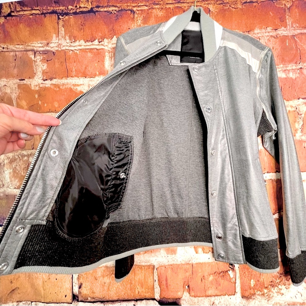 Unique Men’s Zara Man Gray Metallic Bomber Style Jacket With Zip Off Sleeves. - Picture 5 of 9